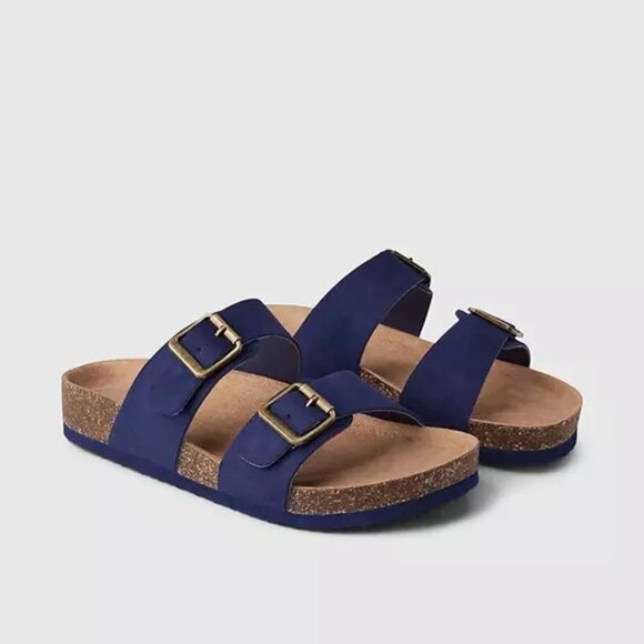 NWT Gap Kids Navy Blue Double Buckle Cork Sandals Shoes slides slippers Sz 3-4 - Picture 1 of 15